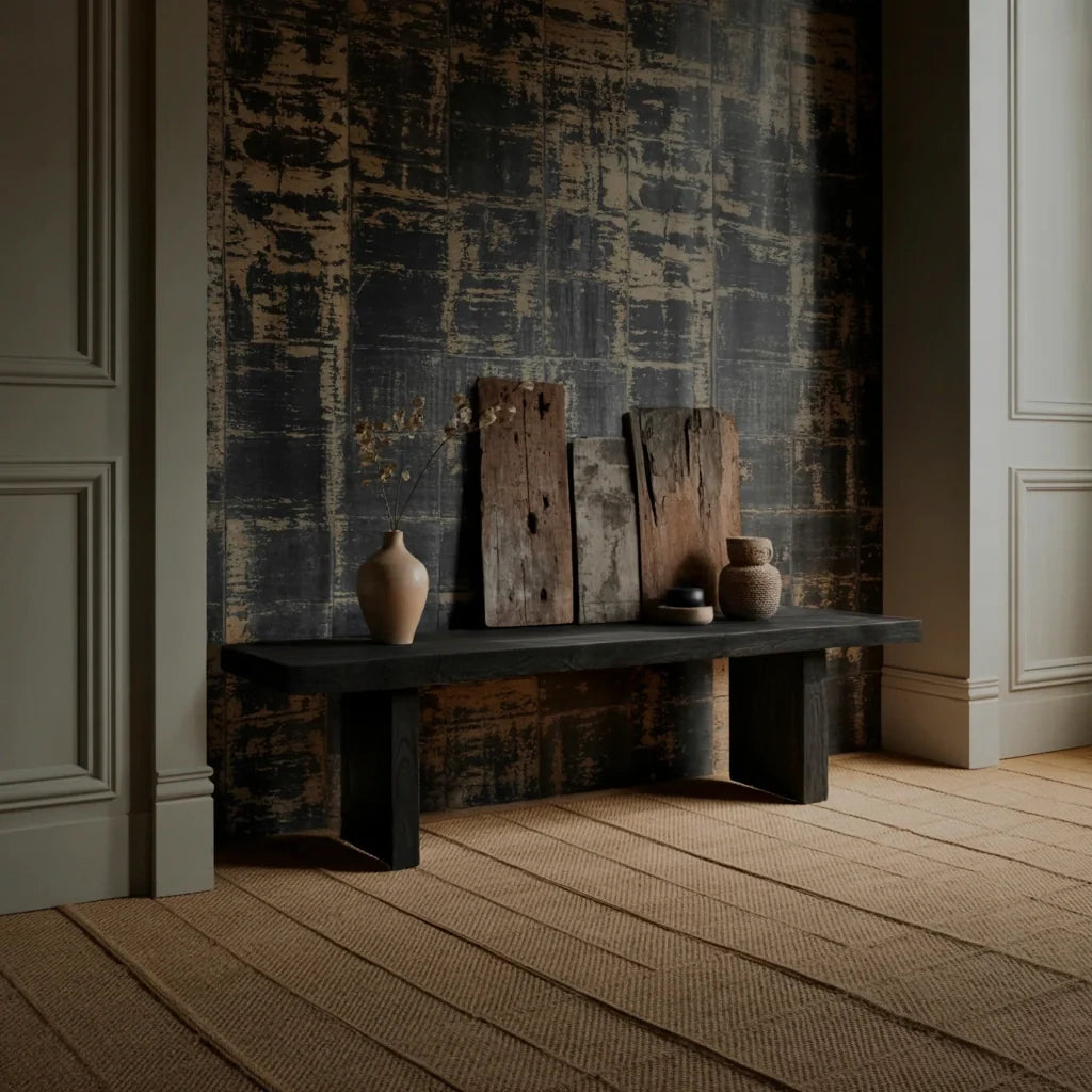 Rustic Live Edge Solid Wood Console Table with Block Legs