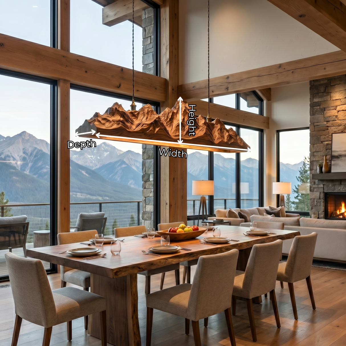 Sculptural Mountain Ridge Wood Pendant Light