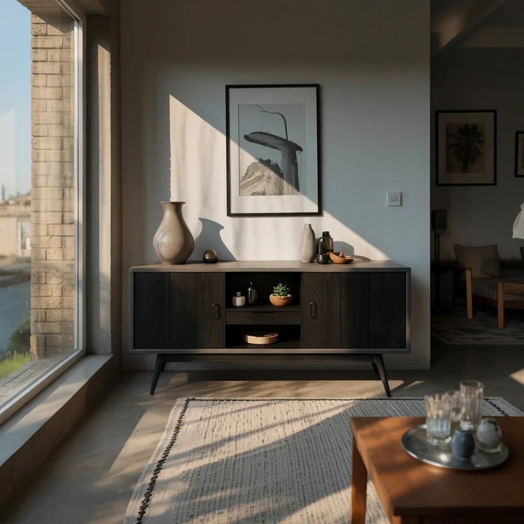 Solid Wood Console Cabinet with Minimalist Storage for Modern Interiors