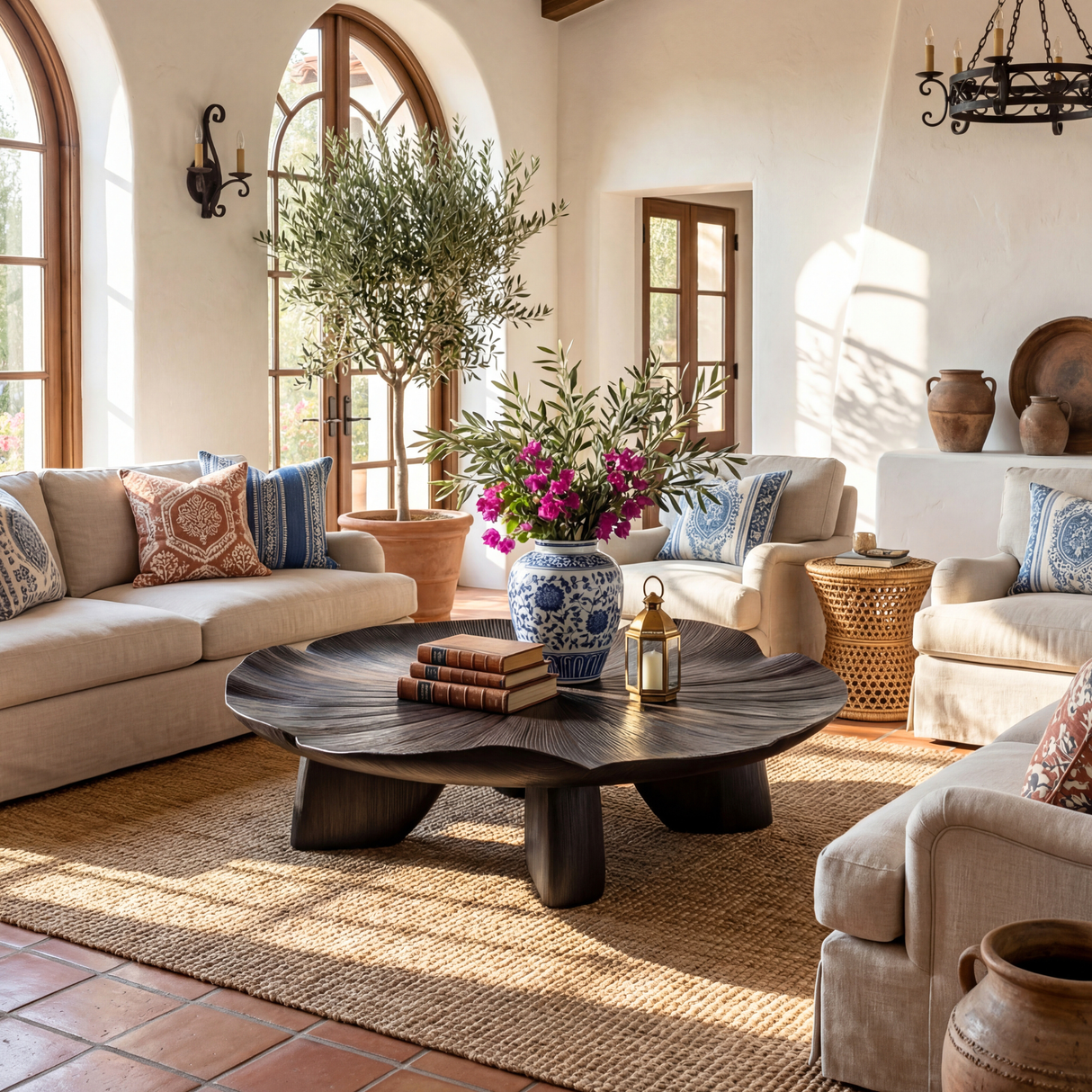 Sculptural Solid Wood Coffee Table with Textured Organic Top
