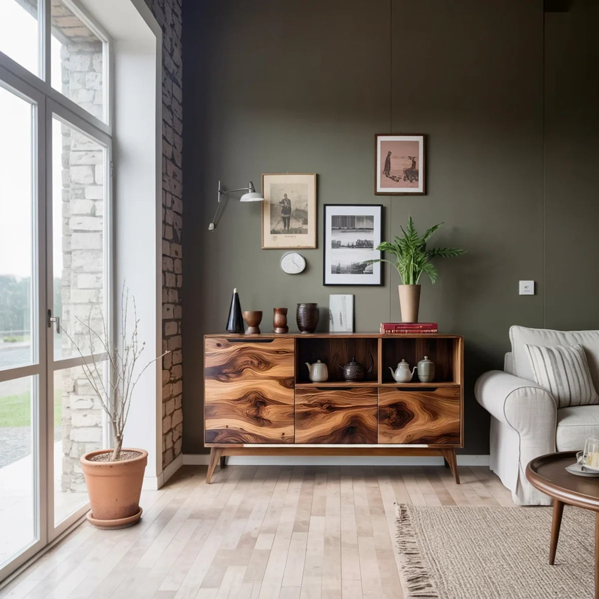 Solid Wood Storage Sideboard with Sculptural Grain for Modern Interiors