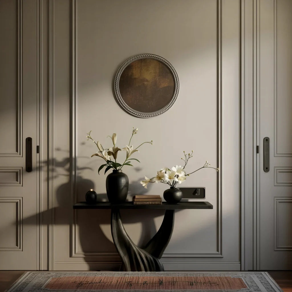 Modern Organic Solid Wood Console Table with Sculpted Flow Base