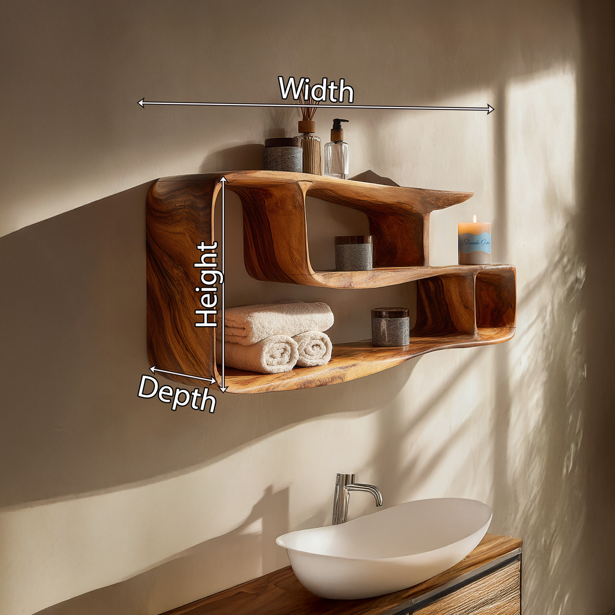 Organic Modern Solid Wood Wall Shelf with Rounded Frame