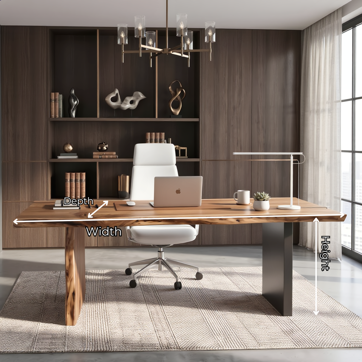 Solid Wood Office Desk with Live Edge Top and Panel Legs