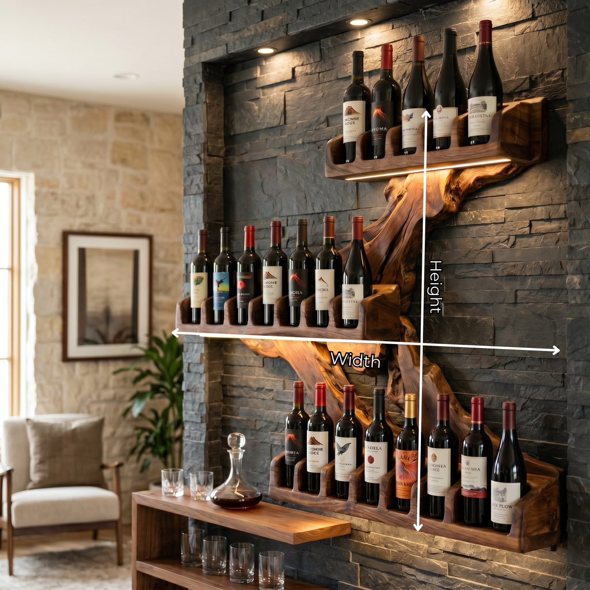 Organic Flow Solid Wood Wine Rack Wall Shelf