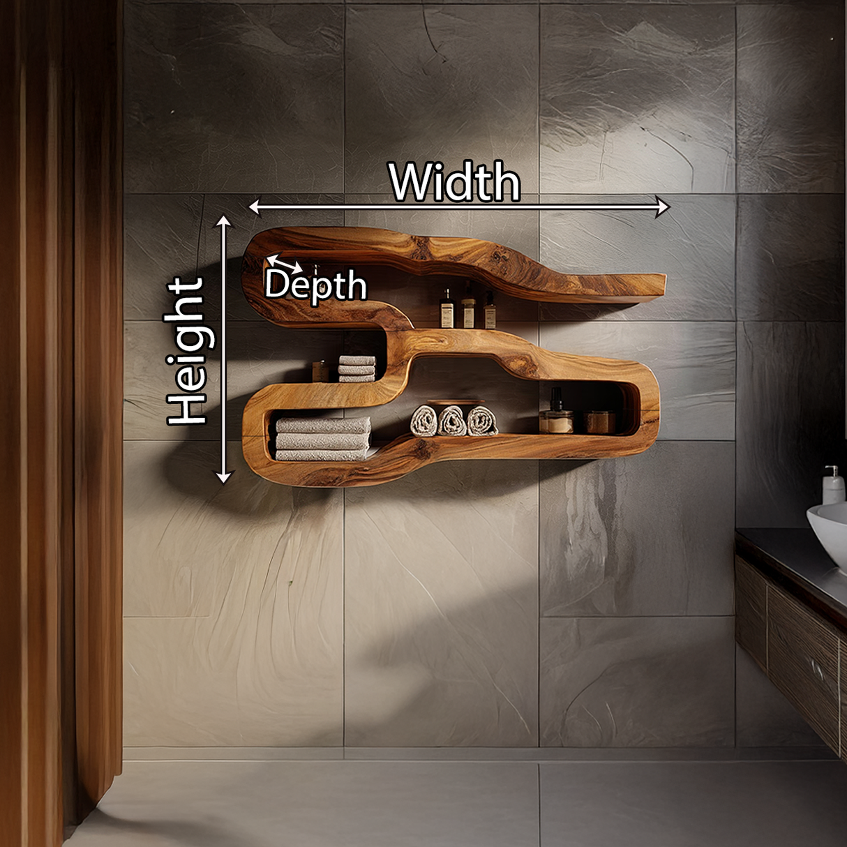 Sculptural Solid Wood Wall Shelf in Organic Form