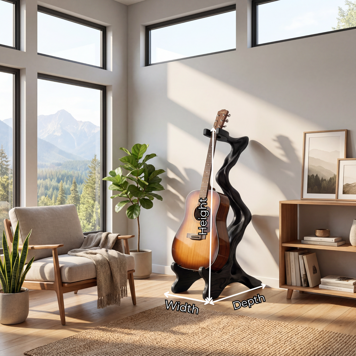 Organic Sculptural Guitar Stand Handcrafted Wooden Acoustic Holder