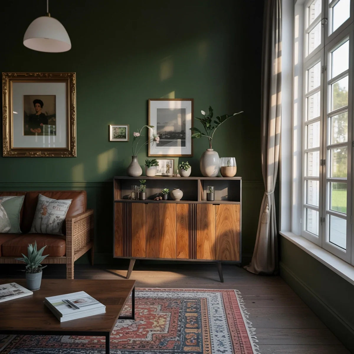 Solid Wood Sideboard Cabinet with Slatted Doors and Modern Storage