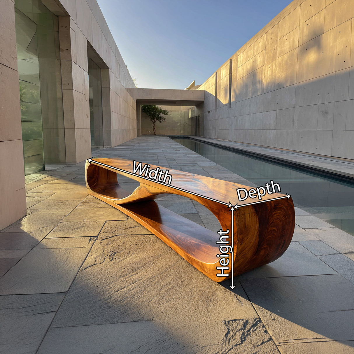 Modern Sculptural Solid Wood Bench Organic Minimalist Handmade Seating