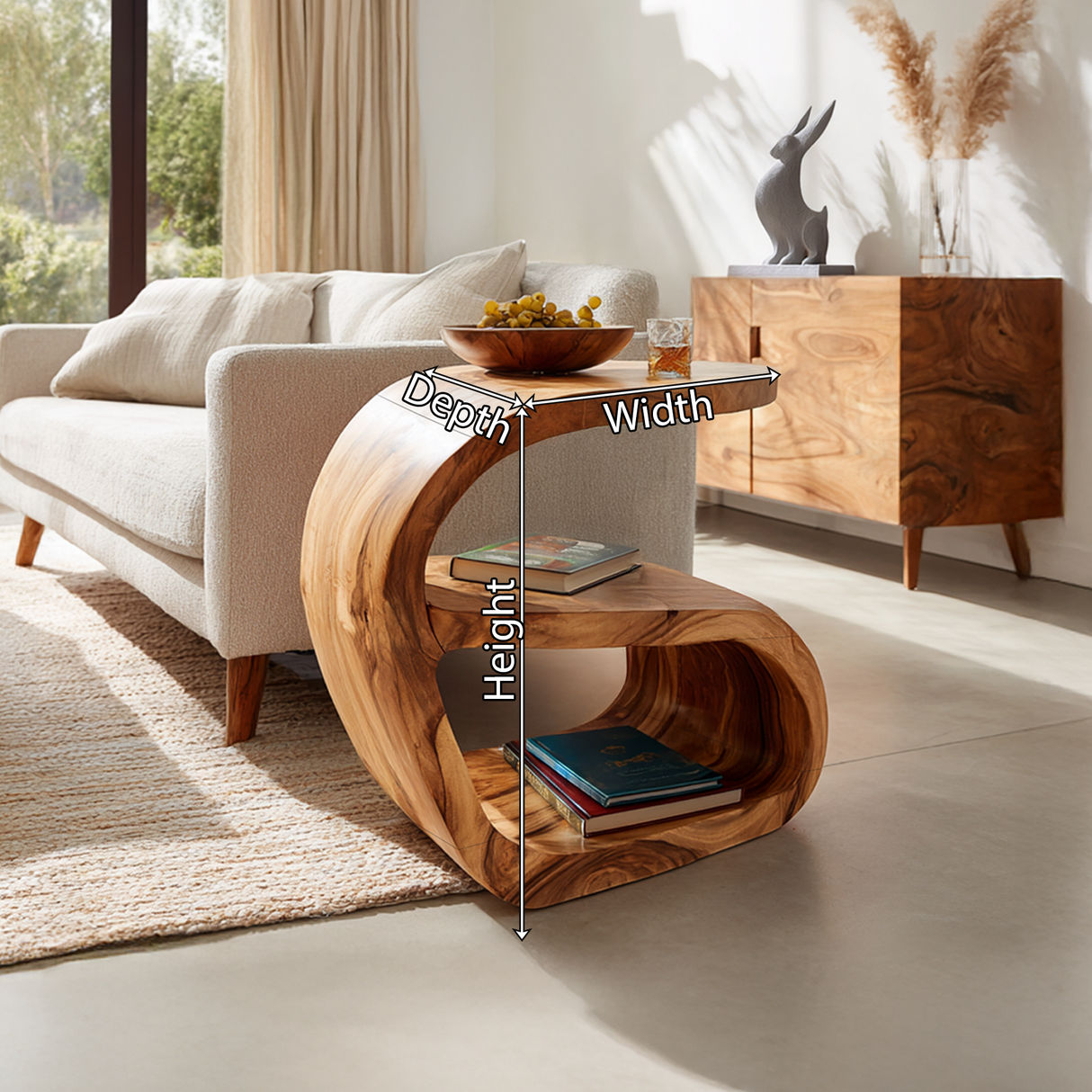 Organic Solid Wood Side Table with Sculpted Curve for Modern Living