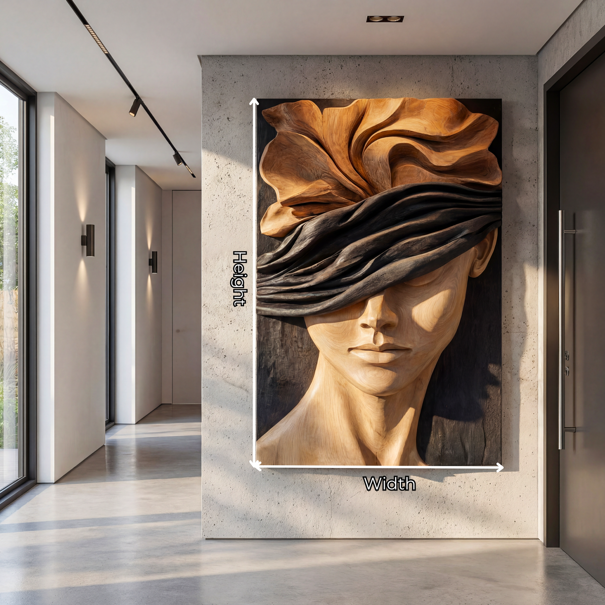 Silent Bloom Wooden Relief Portrait Sculpture Wall Art