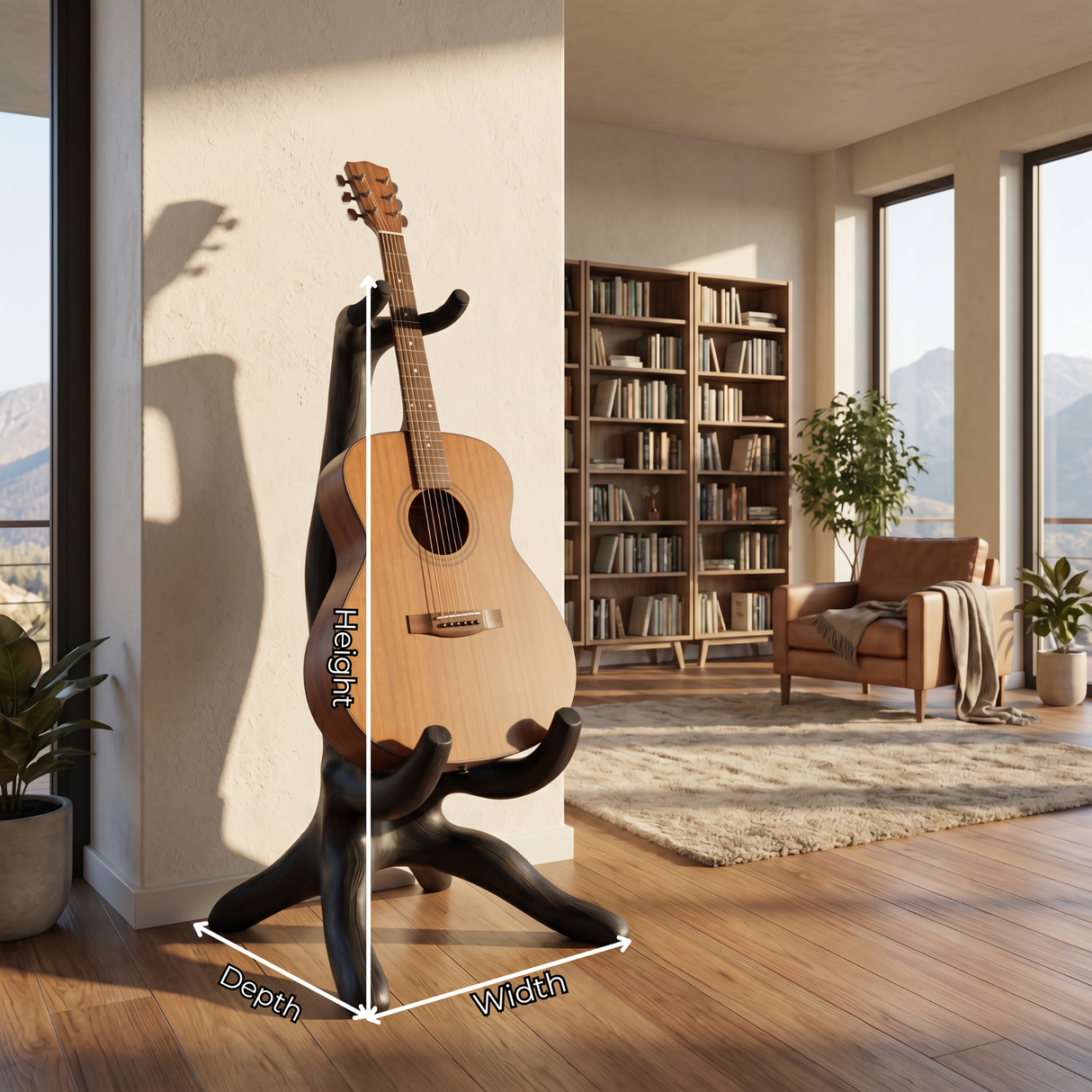 Sculptural Guitar Holder Handmade Wooden Instrument Stand