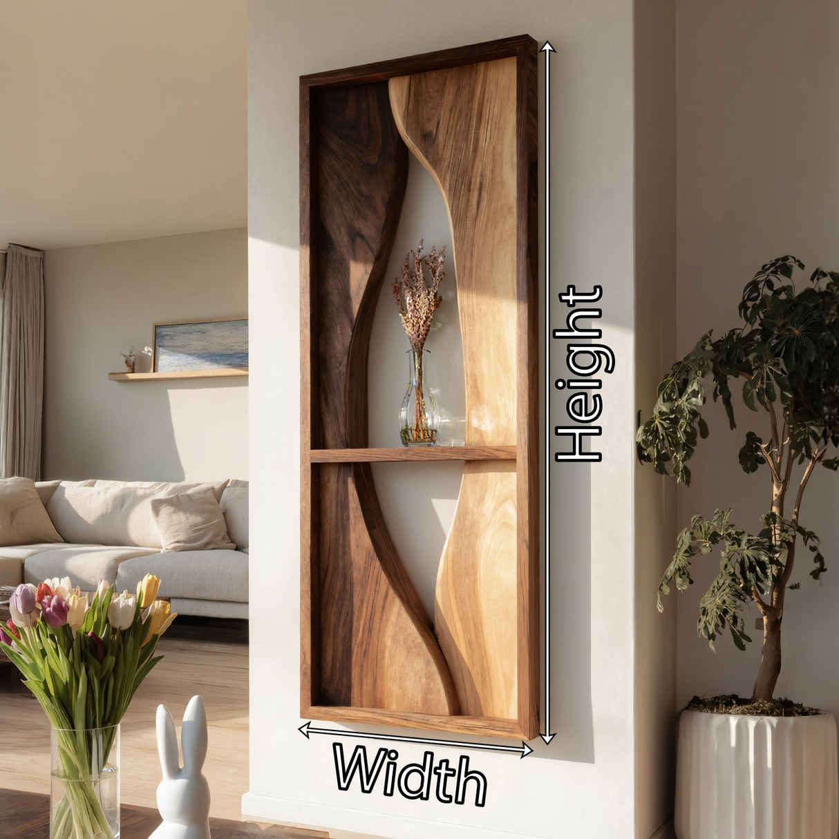 Organic Wood Wall Art Panel with Floating Display Shelf