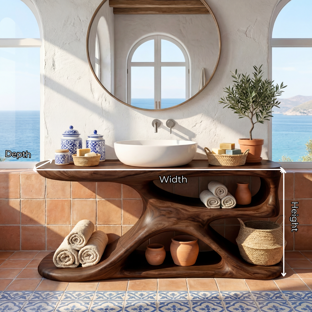 Handcrafted Solid Wood Bathroom Vanity Organic Modern Sink Console Rustic Spa Style Washstand