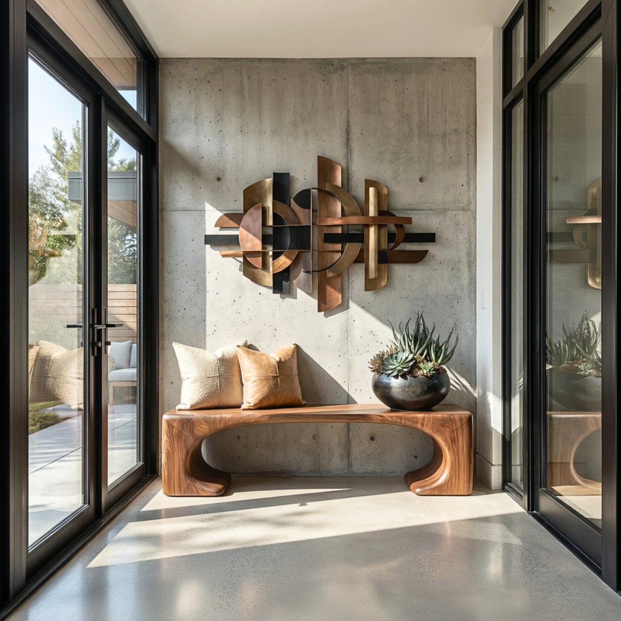 Organic Wood Bench with Sculptural Open Arch Base for Modern Interiors