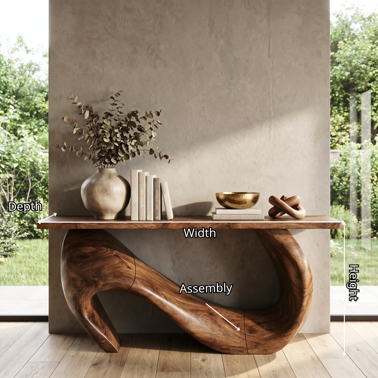 Console Table Solid Wood with Asymmetric Loop Base for Entryway Decor
