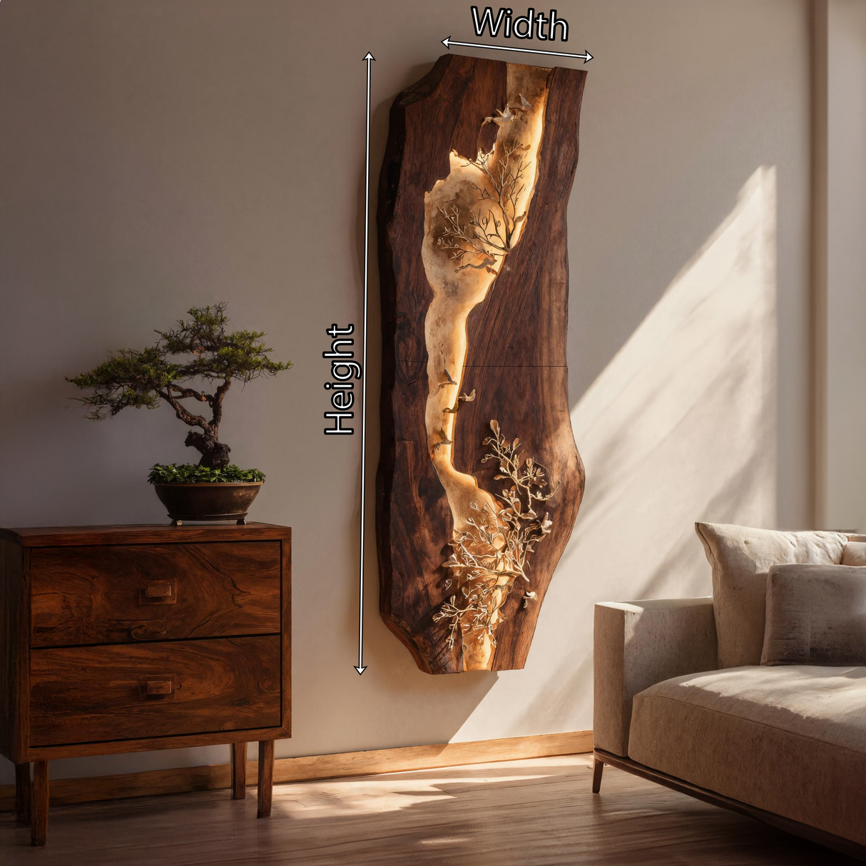 Live Edge Solid Wood Wall Sculpture with Organic Inlay
