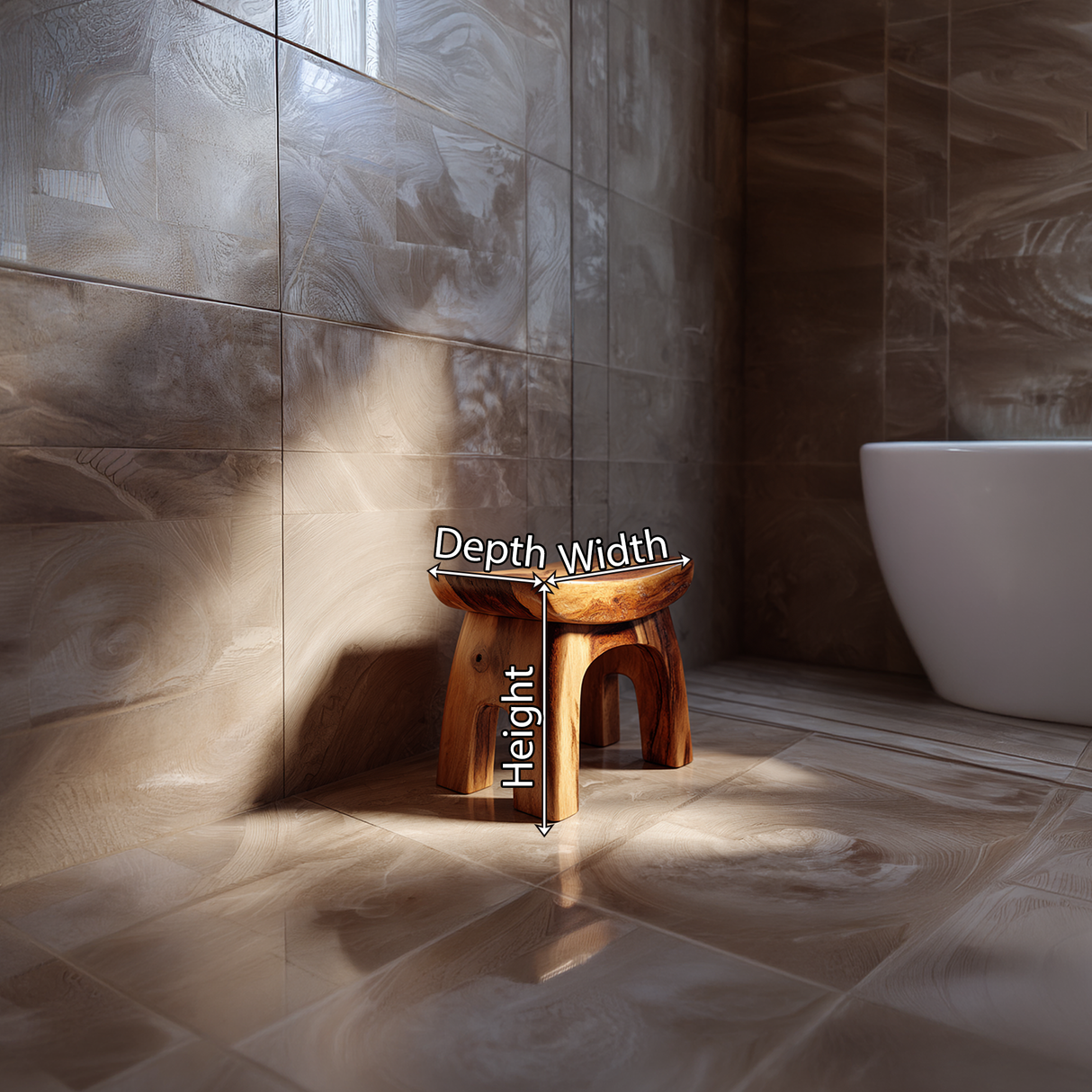 Compact Solid Wood Shower Stool in Organic Form
