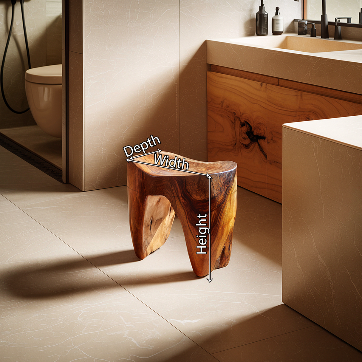 Monolithic Solid Wood Accent Stool for Modern Bath