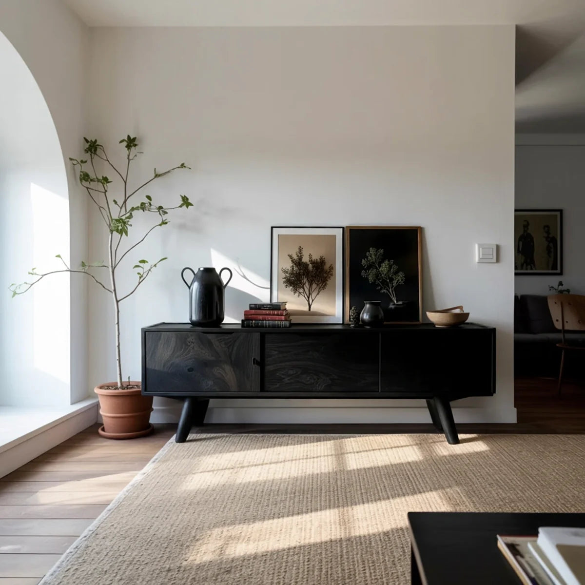 Solid Wood Sideboard with Sculptural Grain and Low Modern Profile