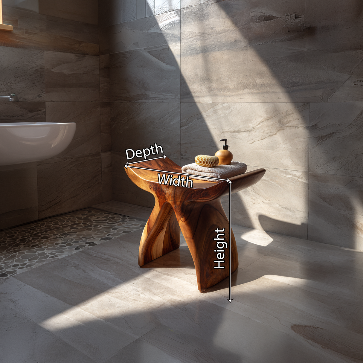 Solid Wood Spa Stool with Sculptural Saddle Seat