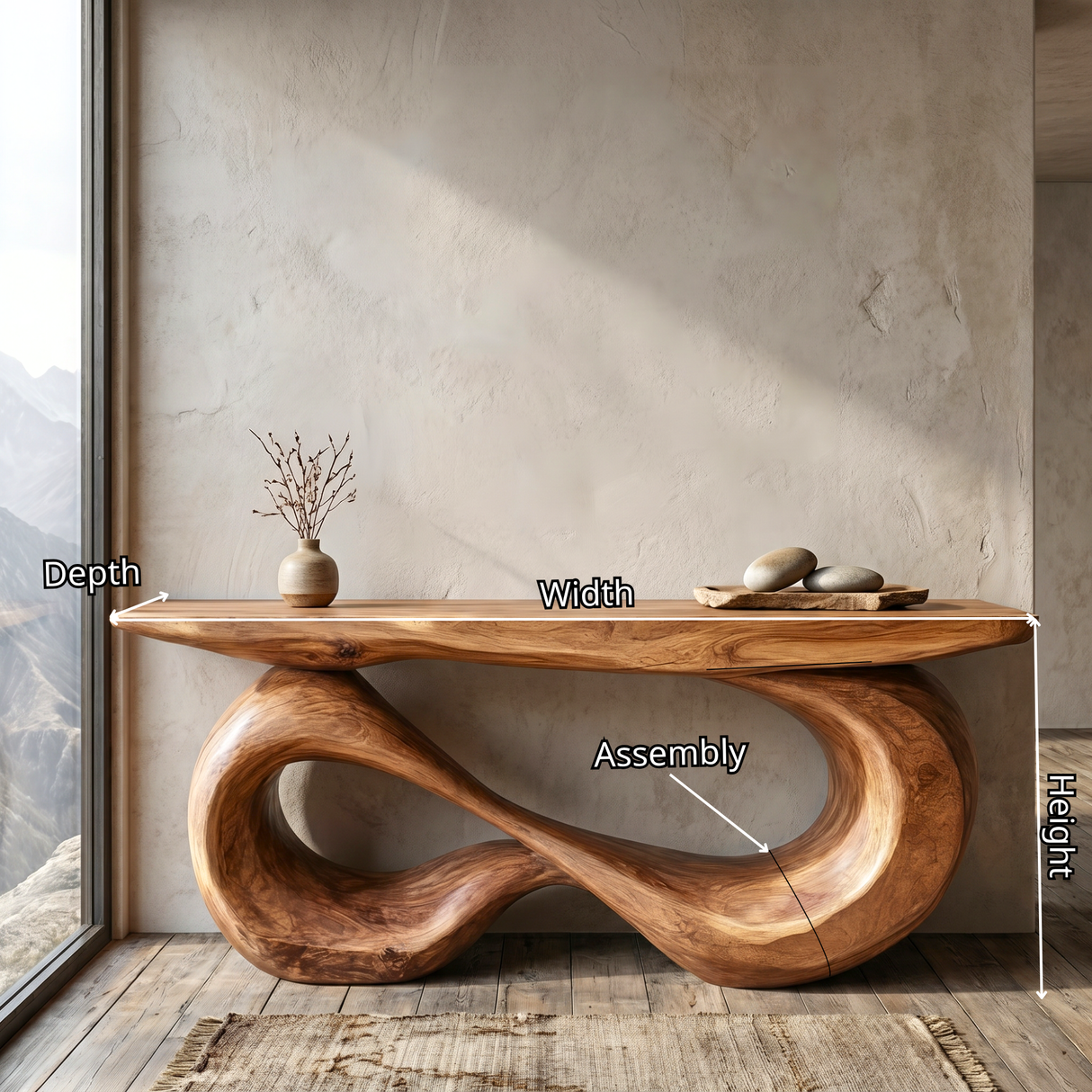 Console Table Solid Wood with Double Infinity Loop Base for Entryway Decor
