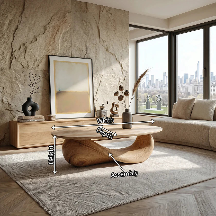 Organic Solid Wood Coffee Table Sculpted Loop Base