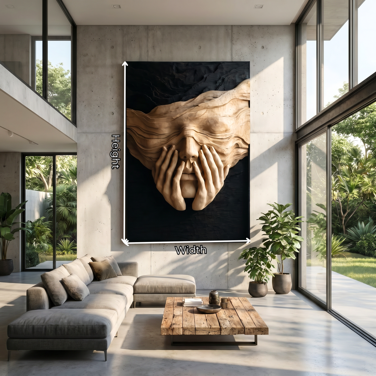 Sculptural Wood Wall Art with Veiled Face and Hands