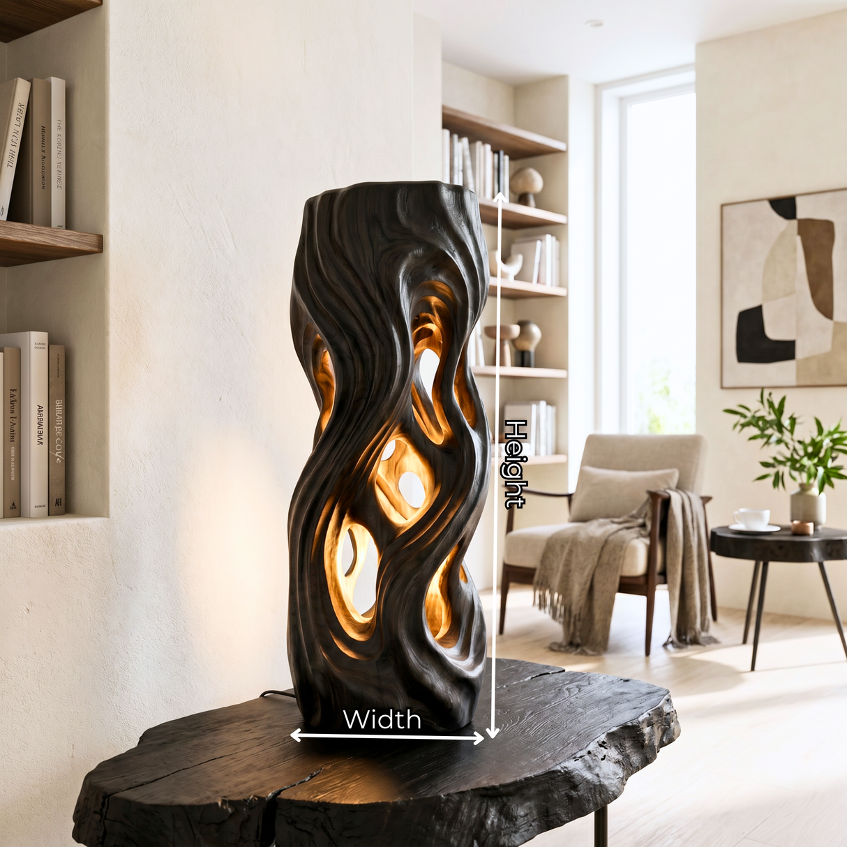 Wavescape Wood Table Lamp with Organic Cutouts