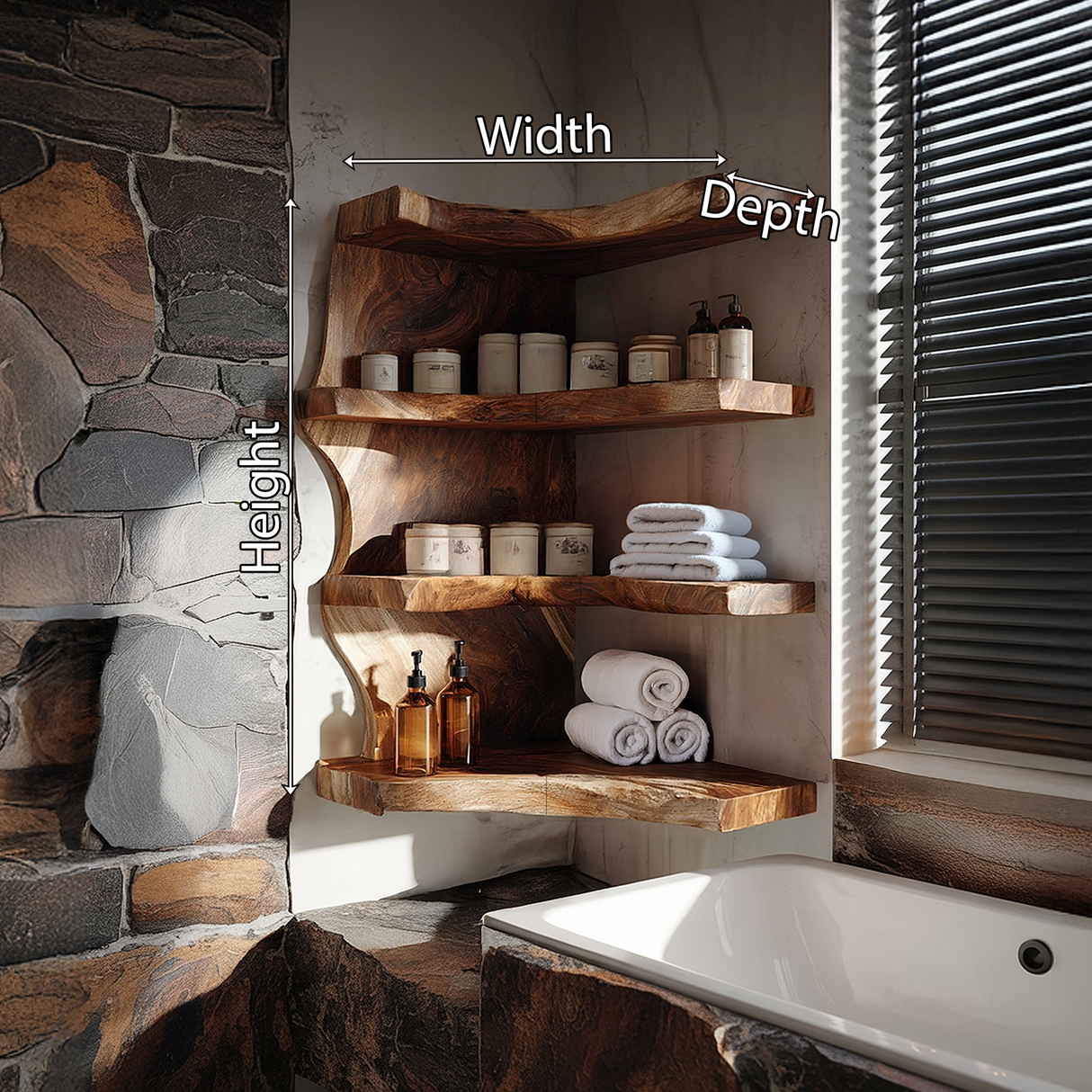 Live Edge Corner Wood Bathroom Shelf