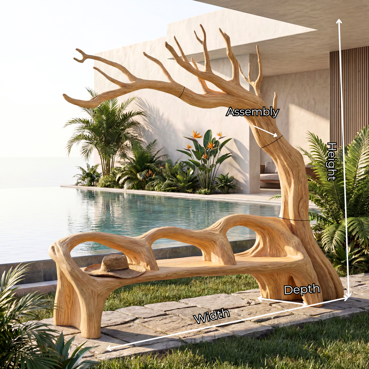 Handmade Organic Tree Wooden Bench Sculpture