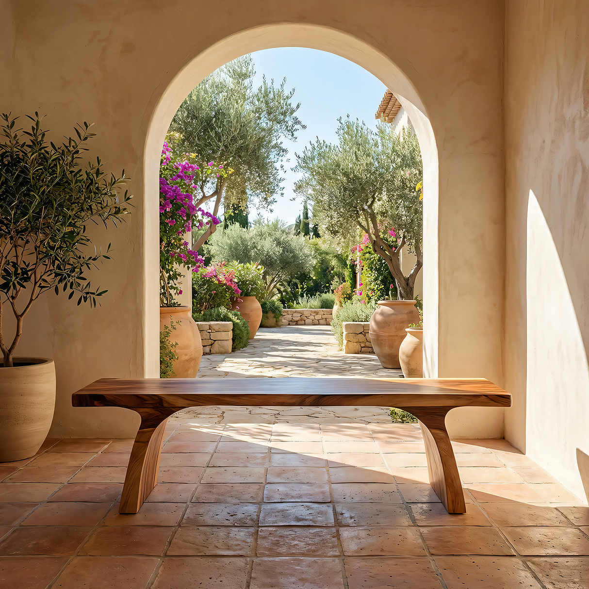Minimalist Solid Wood Bench with Sculpted Organic Base