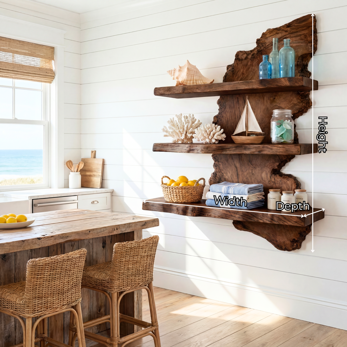Live Edge Wooden Wall Shelf Handmade Floating Solid Wood
