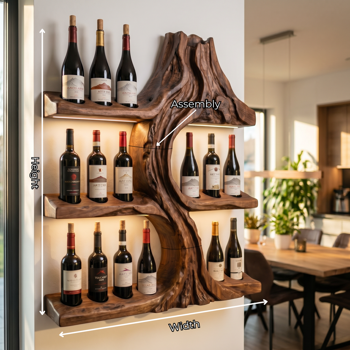 Volcanic Inspired Solid Wood Wine Rack Wall Shelf