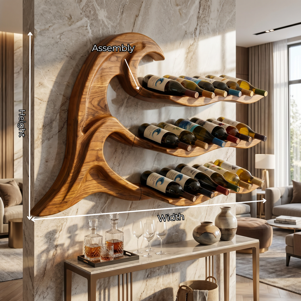 Modern Organic Solid Wood Wine Rack Wall Shelf