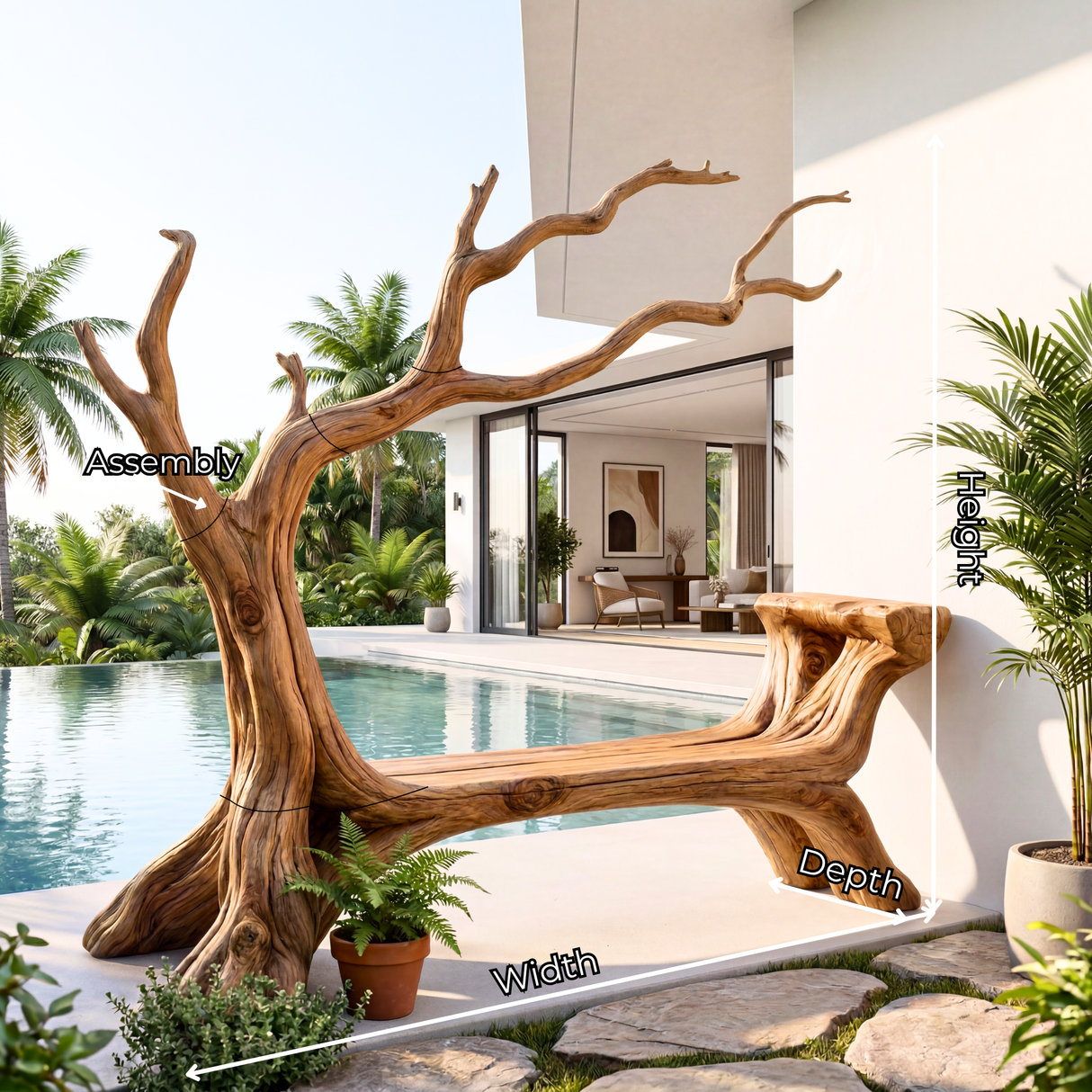 Handmade Natural Tree Wooden Bench Sculpture