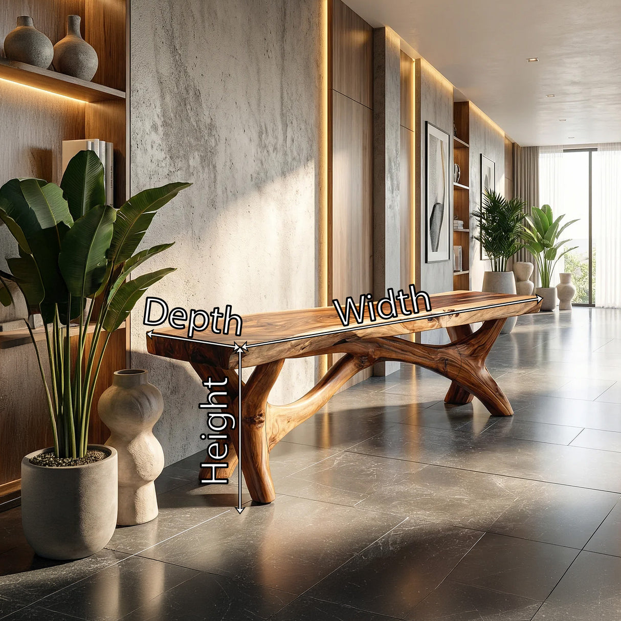 Sculptural Solid Wood Bench with Organic Base for Modern Interiors