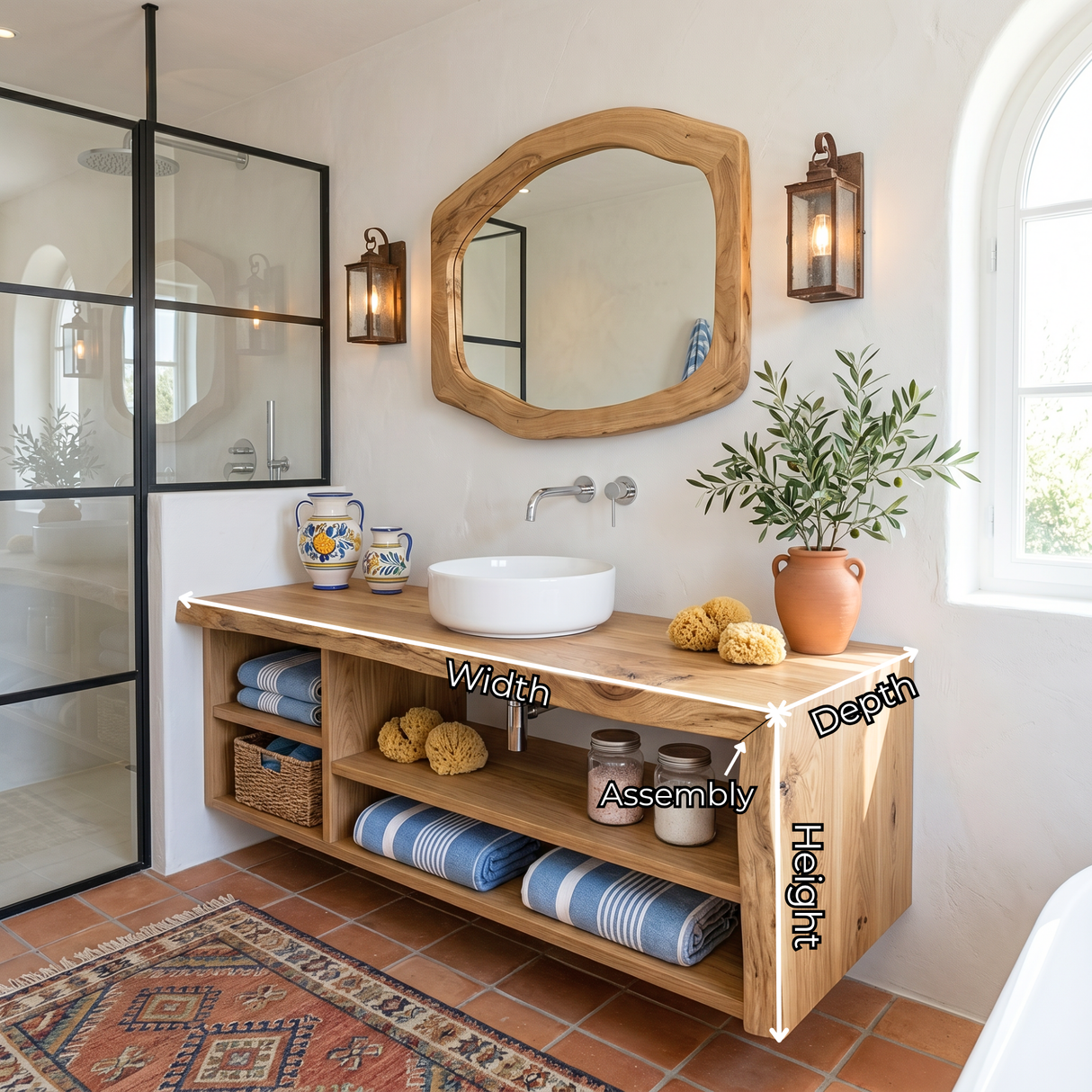 Solid Wood Bathroom Vanity with Open Storage and Vessel Sink