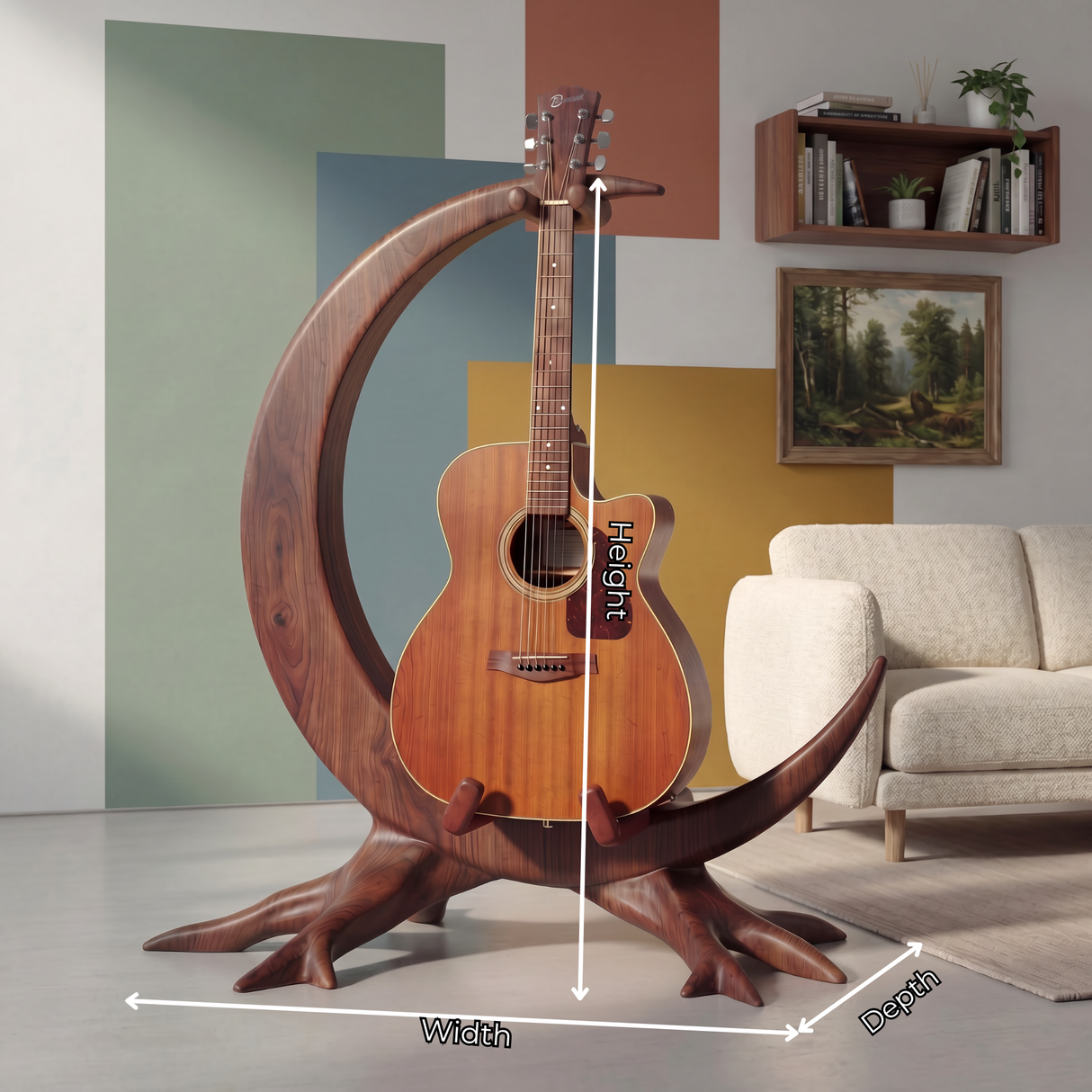 Crescent Guitar Holder Handmade Sculptural Floor Stand