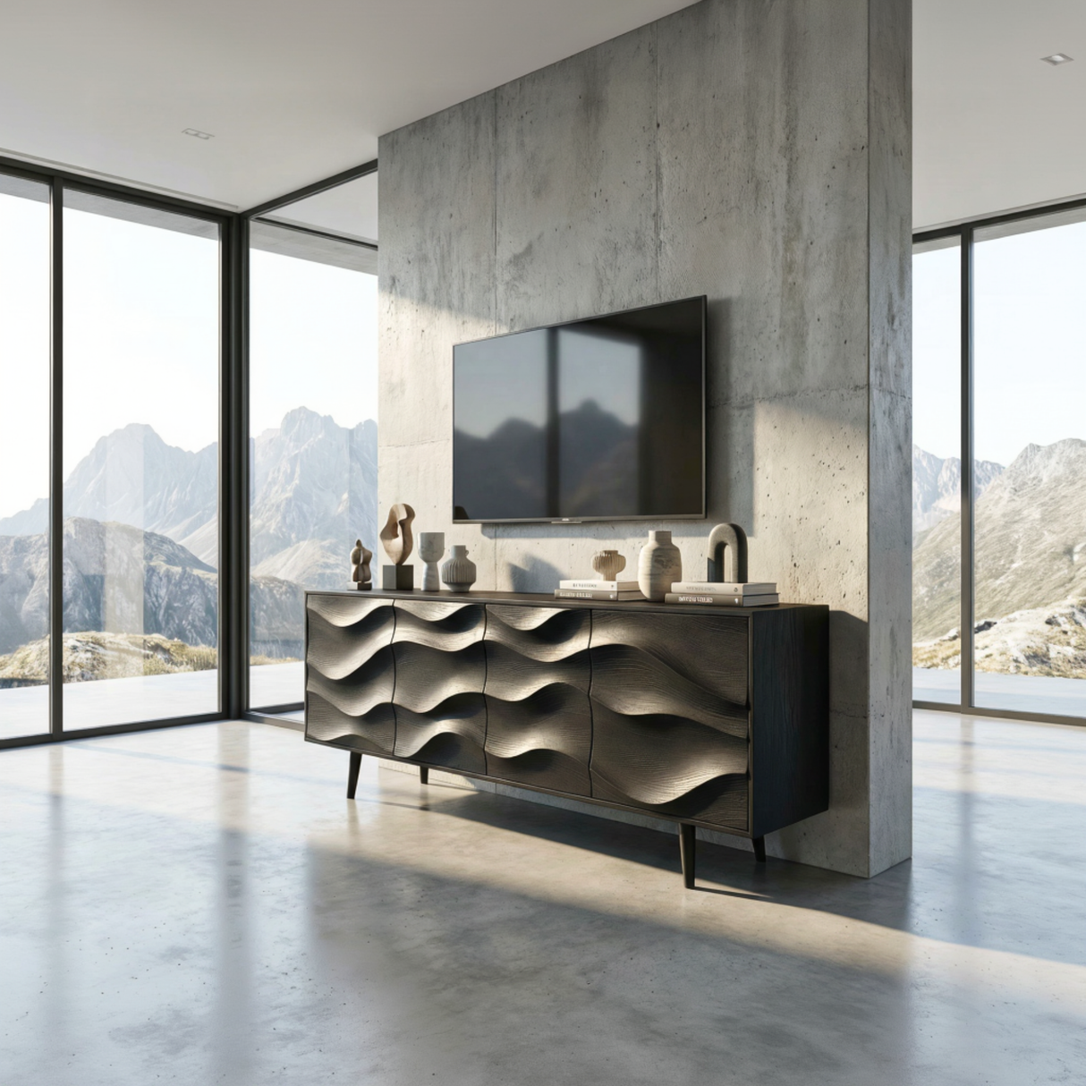 Sculptural Solid Wood TV Cabinet for Modern Interiors