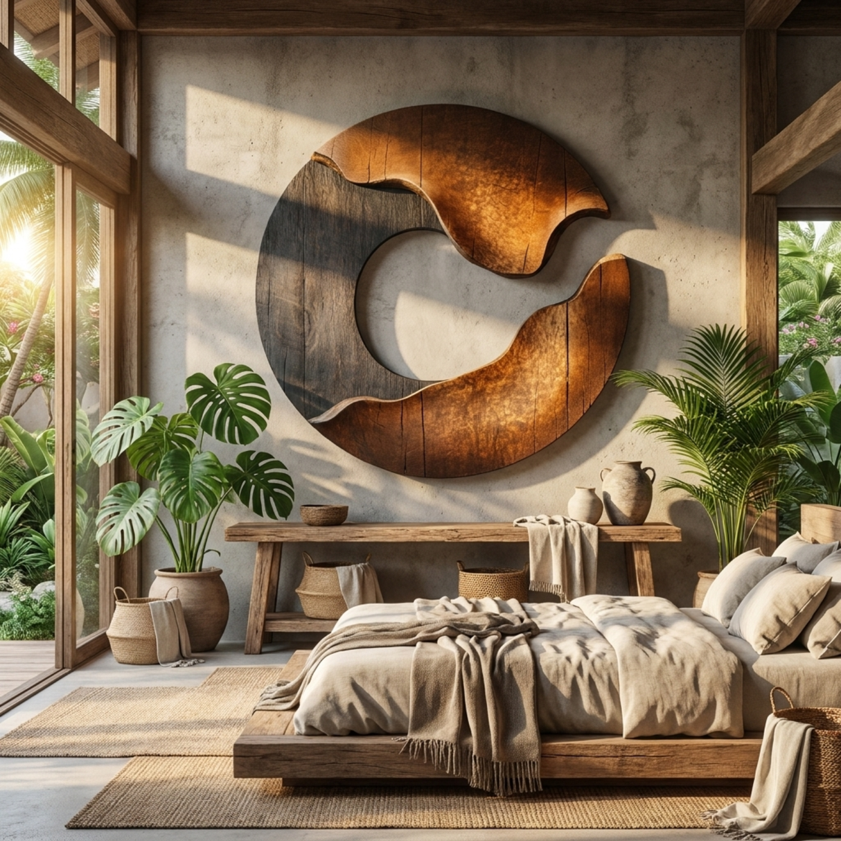 Wall Sculpture Solid Wood Circular Eclipse Wall Art for Modern Living Room Decor
