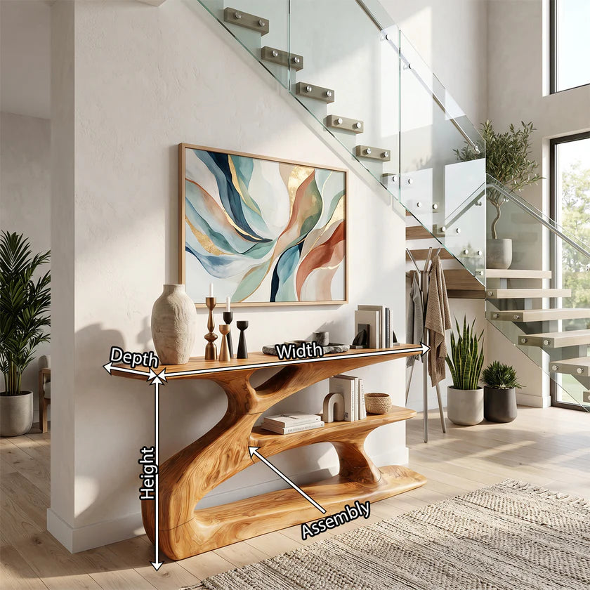 Sculptural Solid Wood Console with Integrated Shelf
