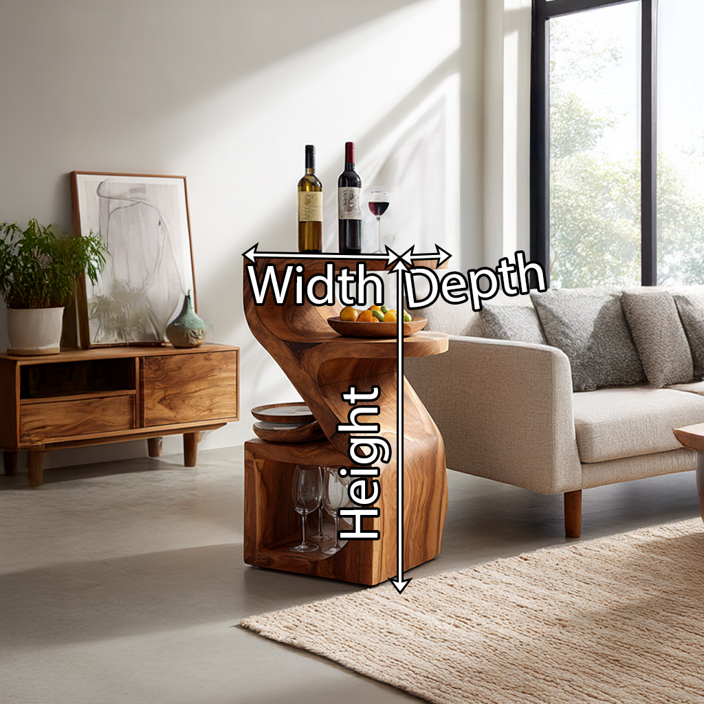 Solid Wood Curved Accent Table with Integrated Shelves for Modern Home