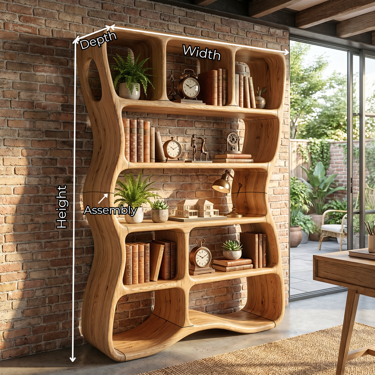 Handcrafted Solid Wood Organic Bookshelf with Rounded Open Shelves