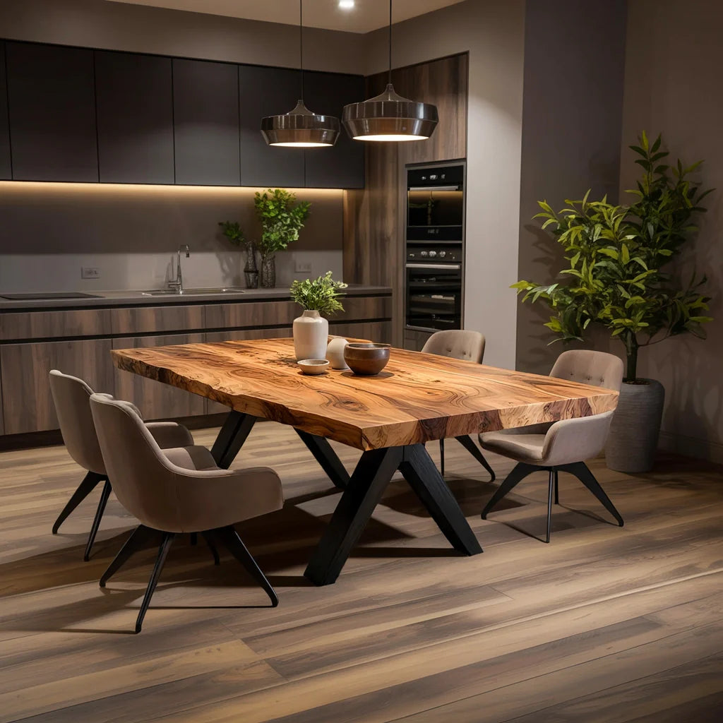 Solid Wood Dining Table with Sculpted Slab Top for Modern Interior