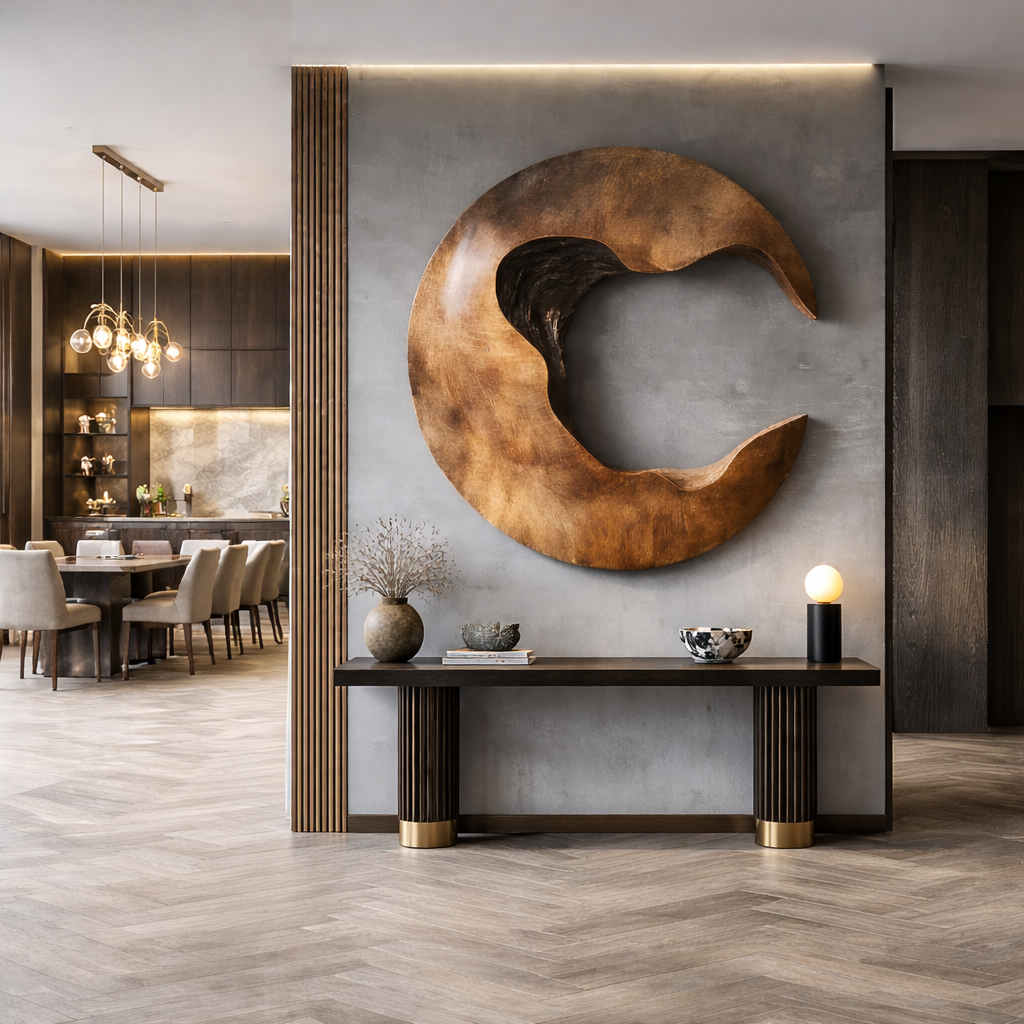 Modern Organic Open Center Solid Wood Wall Sculpture for Living Room