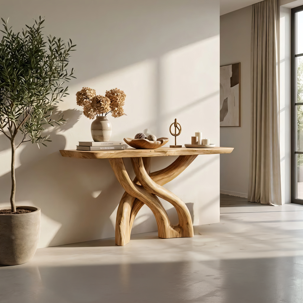 Intertwined Sculptural Solid Wood Console Table Organic Modern Design