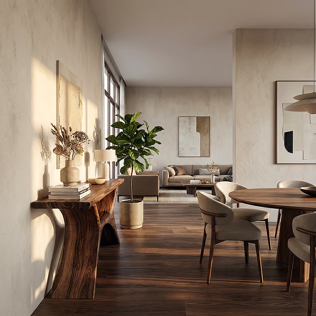 Organic Modern Solid Wood Console Table with Curved Base