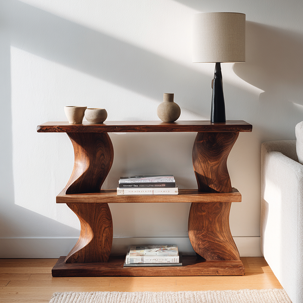 Solid Wood Console Table with Curved Sculptural Legs