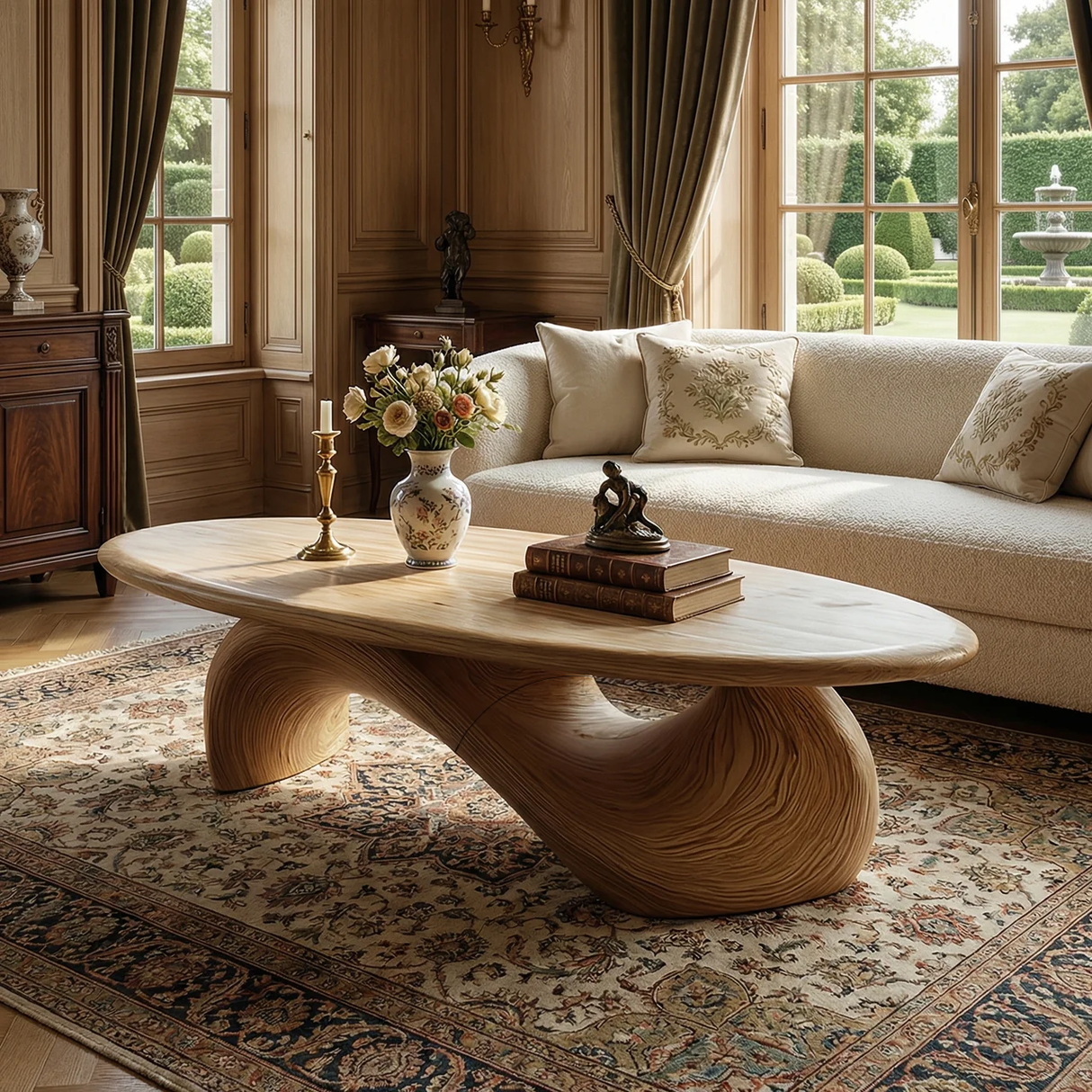 Organic Sculpted Wood Coffee Table Wave Base